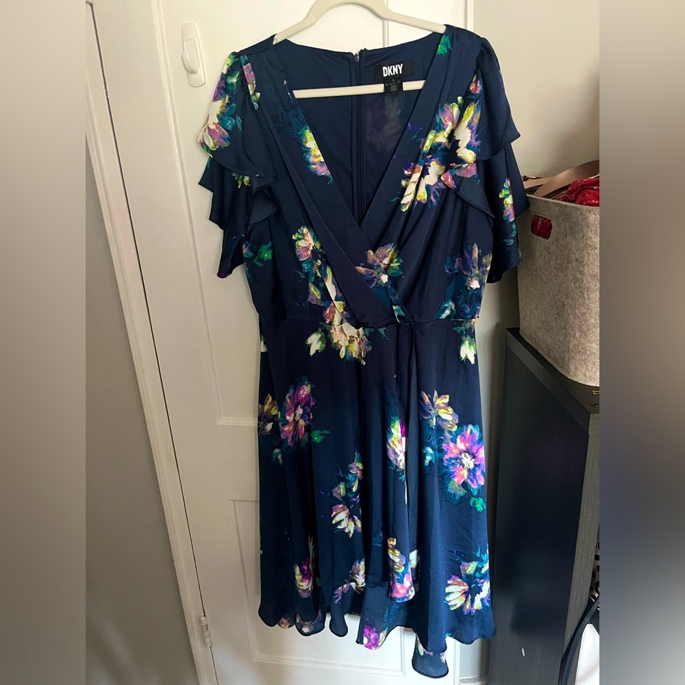 DKNY Floral Blue Dress High Low - 16W